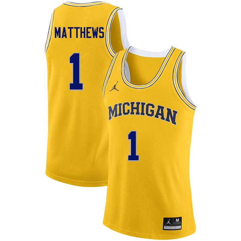 Men #1 Charles Matthews Michigan Wolverines College Basketball Jerseys Sale-Yellow - Click Image to Close